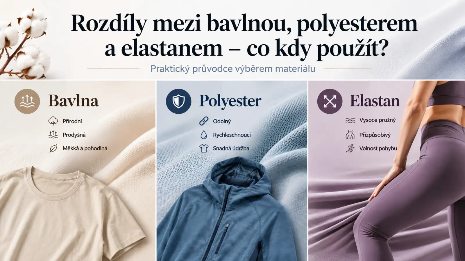 Rozdíly mezi bavlnou, polyesterem a elastanem – co kdy použít?